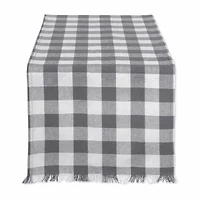 Design Imports Gray Heavyweight Check Fringed Table Runner