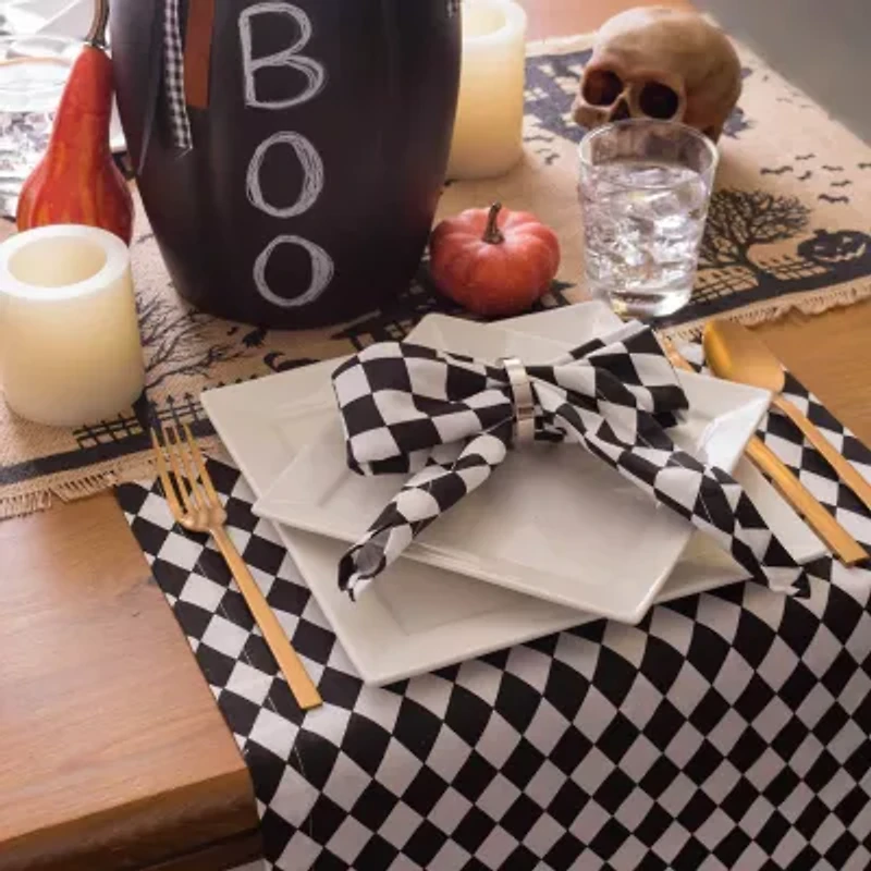 Design Imports Black And Cream Harlequin Print Table Runner
