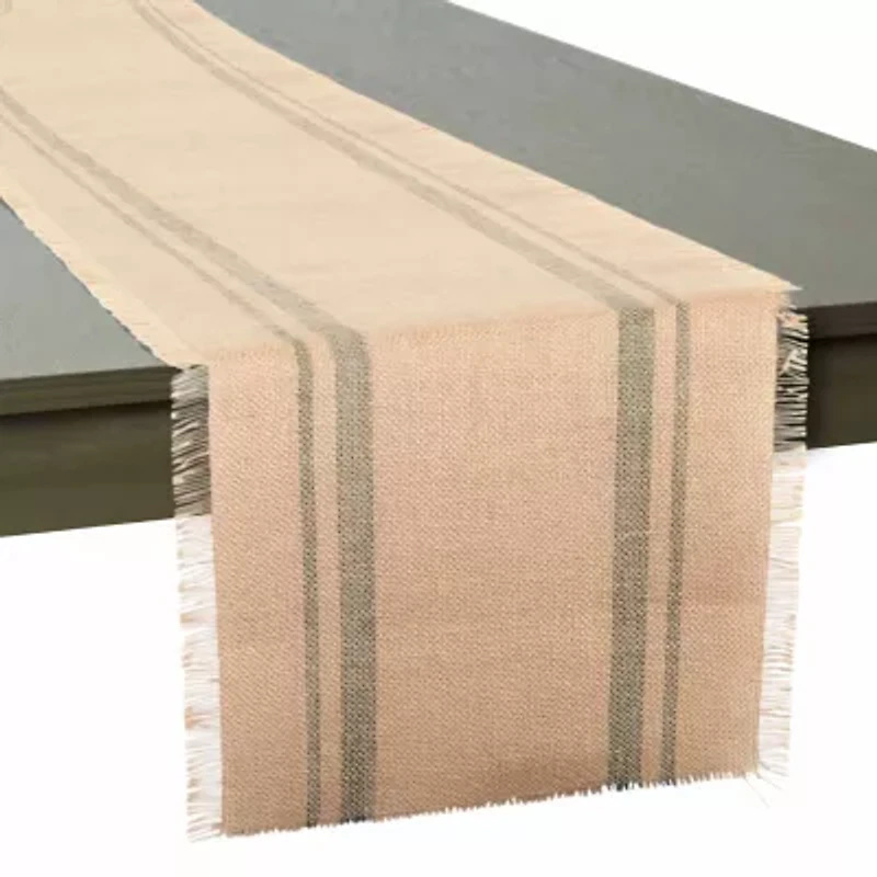 Design Imports Mineral Double Border Burlap Table Runner