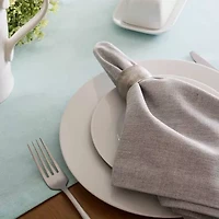 Design Imports Aqua Solid Chambray Table Runner