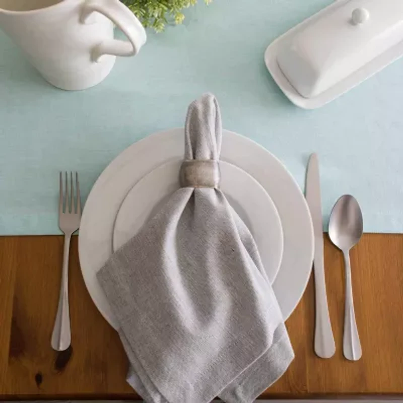 Design Imports Aqua Solid Chambray Table Runner