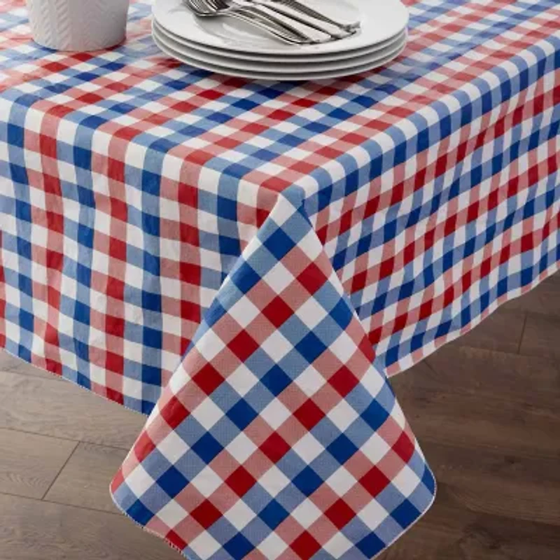 Design Imports Red  White and Blue Check Vinyl Tablecloth