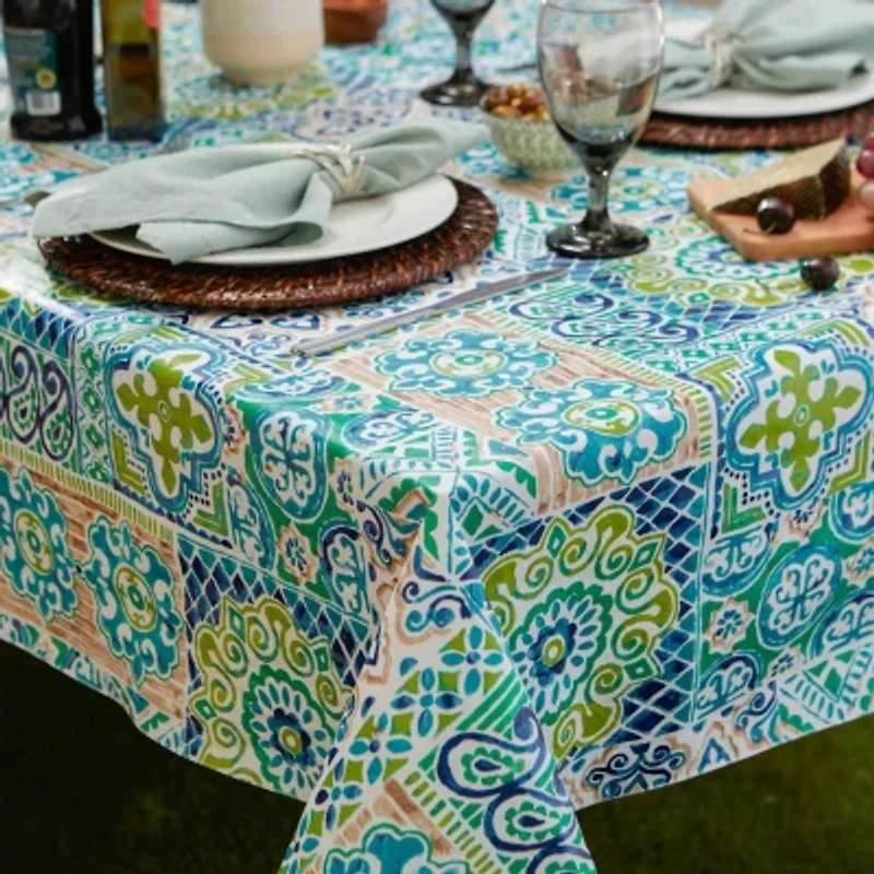 Design Imports Spanish Tile Vinyl Tablecloths