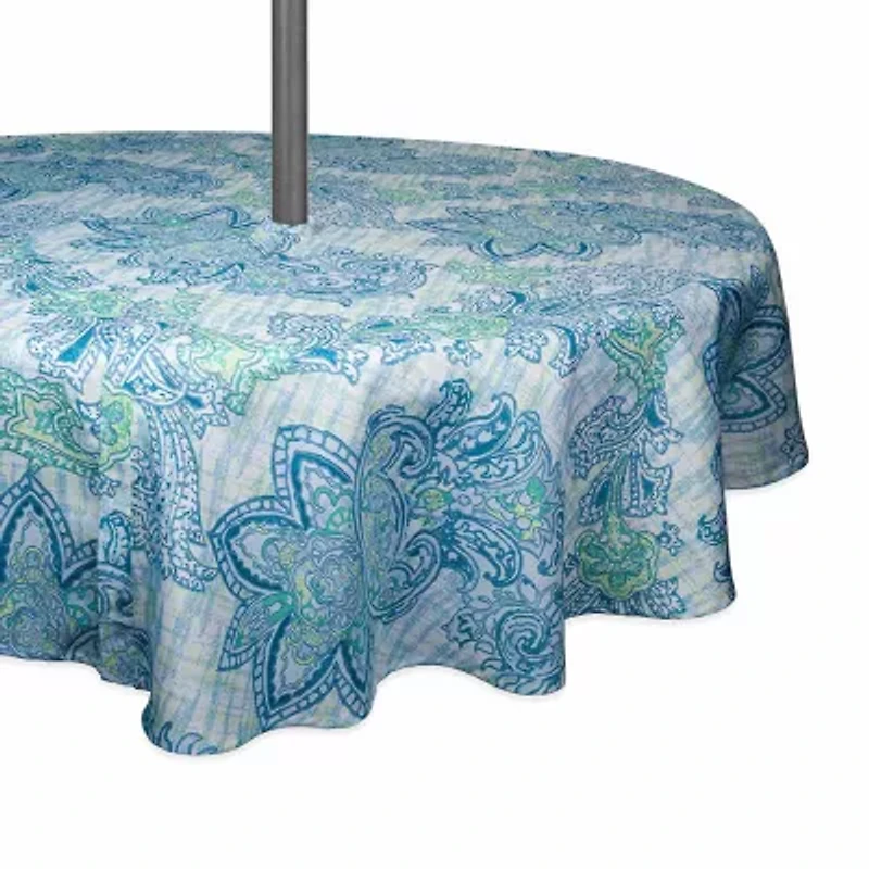 Design Imports Blue Watercolor Paisley Print Outdoor With Zipper Tablecloth