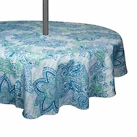 Design Imports Blue Watercolor Paisley Print Outdoor With Zipper Tablecloth
