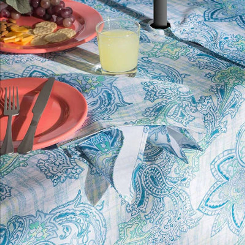 Design Imports Blue Watercolor Paisley Print Outdoor With Zipper Tablecloth