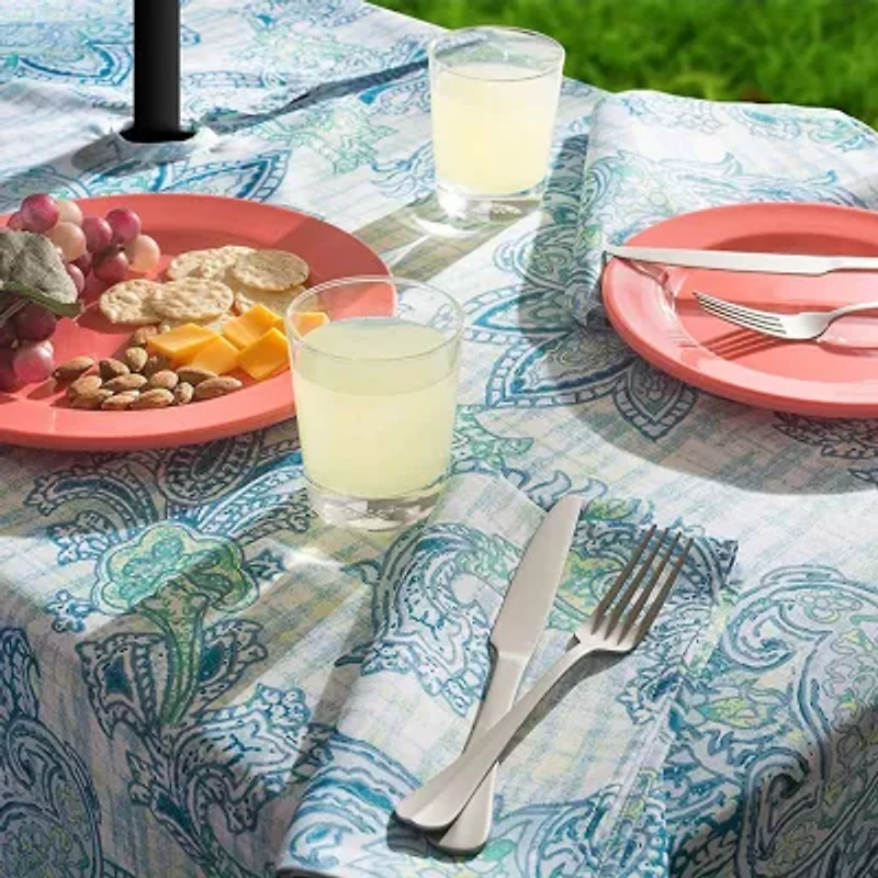 Design Imports Blue Watercolor Paisley Print Outdoor With Zipper Tablecloth