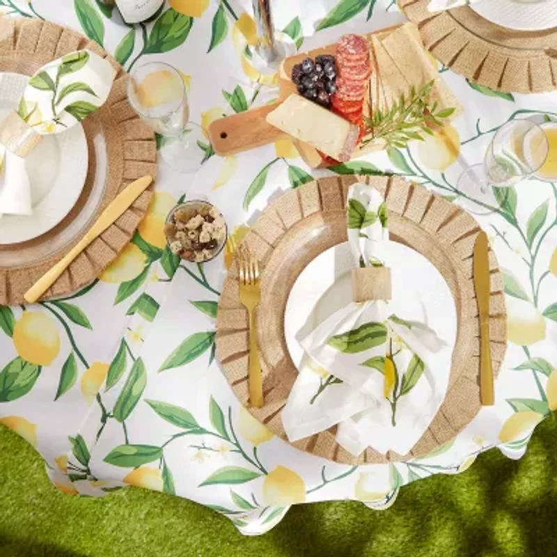 Design Imports Lemon Bliss Print Outdoor With Zipper Tablecloth