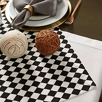 Design Imports Black And Cream Harlequin Print Table Topper Tablecloth