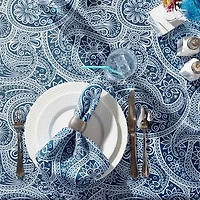 Design Imports Blue Paisley Print Outdoor Tablecloth