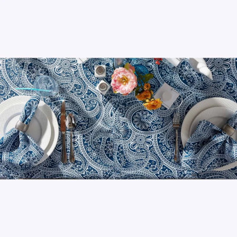 Design Imports Blue Paisley Print Outdoor Tablecloth
