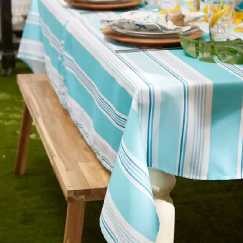 Design Imports Beach House Stripe Print Outdoor  With Zipper Tablecloth