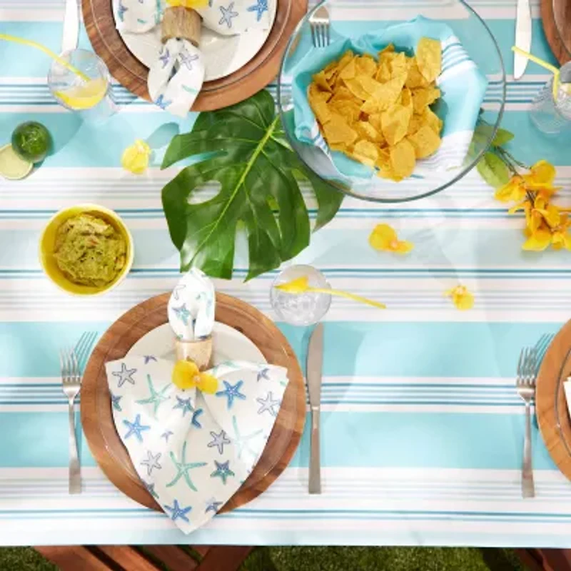 Design Imports Beach House Stripe Print Outdoor  With Zipper Tablecloth
