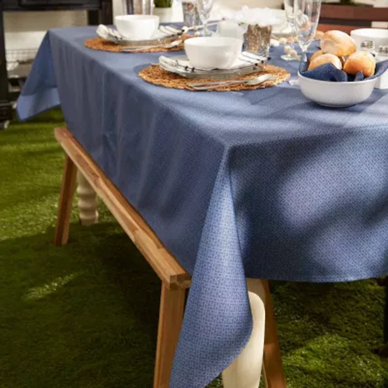 Design Imports French Blue Tonal Lattice Print Outdoor Tablecloth