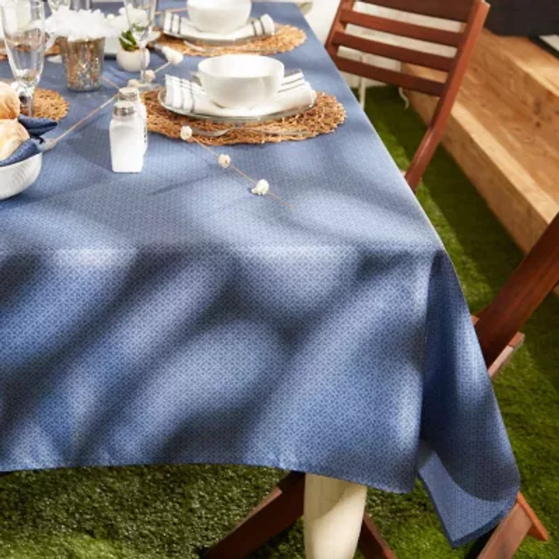 Design Imports French Blue Tonal Lattice Print Outdoor Tablecloth