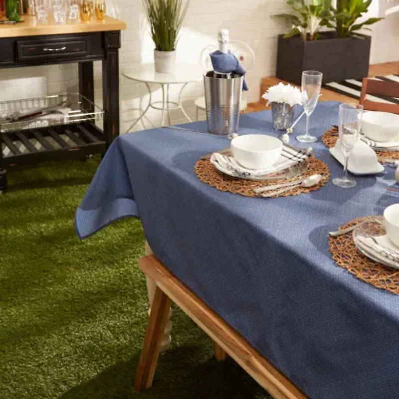Design Imports French Blue Tonal Lattice Print Outdoor Tablecloth