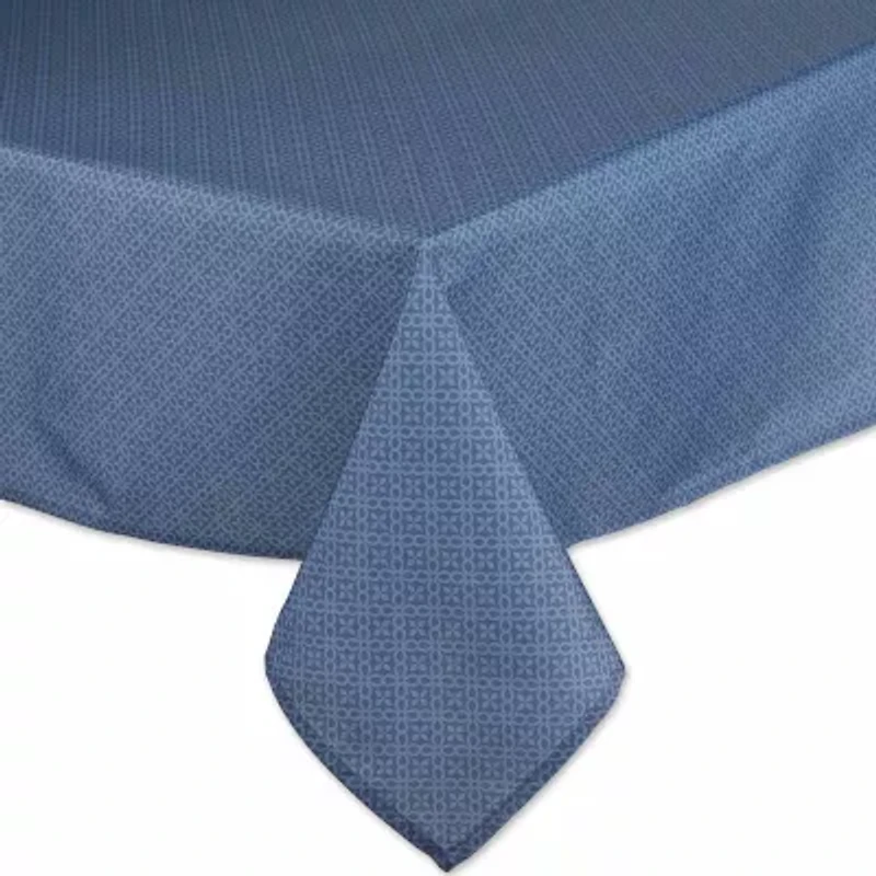 Design Imports French Blue Tonal Lattice Print Outdoor  With Zipper Tablecloth