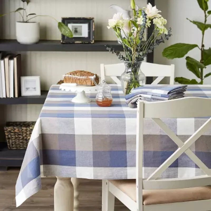 Design Imports French Blue Tri Color Check Tablecloth