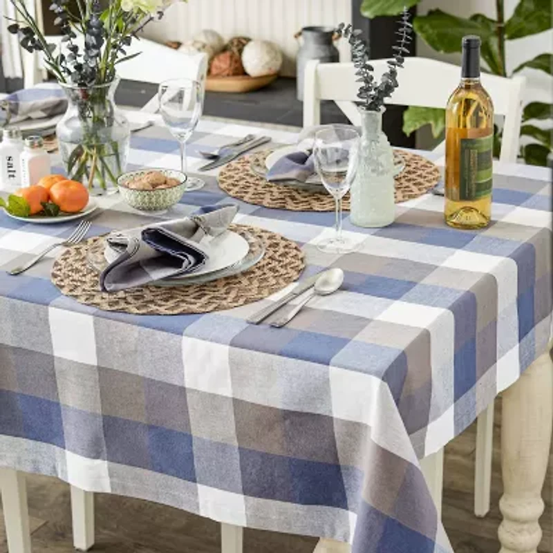 Design Imports French Blue Tri Color Check Tablecloth