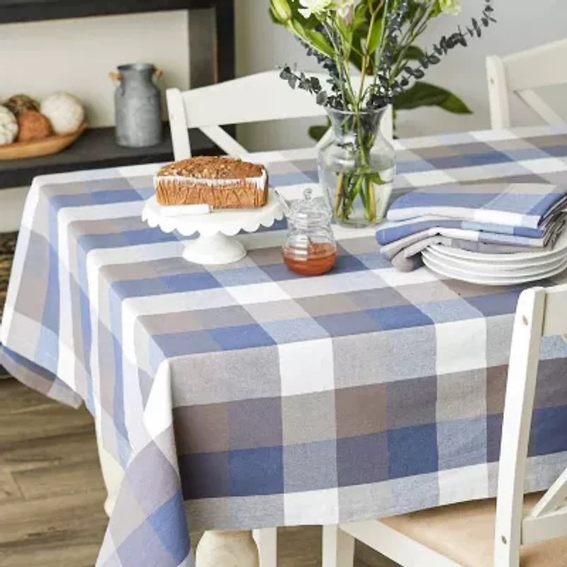 Design Imports French Blue Tri Color Check Tablecloth