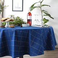 Design Imports Blue Metallic Windowpane Tablecloth