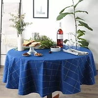 Design Imports Blue Metallic Windowpane Tablecloth