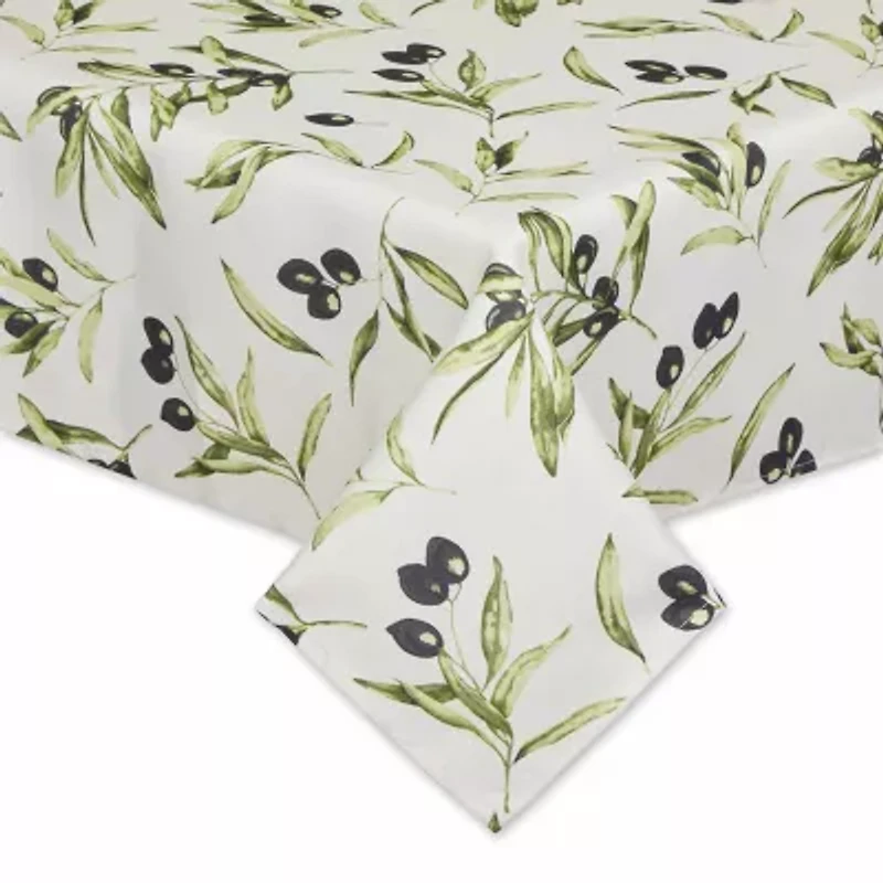 Design Imports Olives Print Outdoor  With Zipper Tablecloth