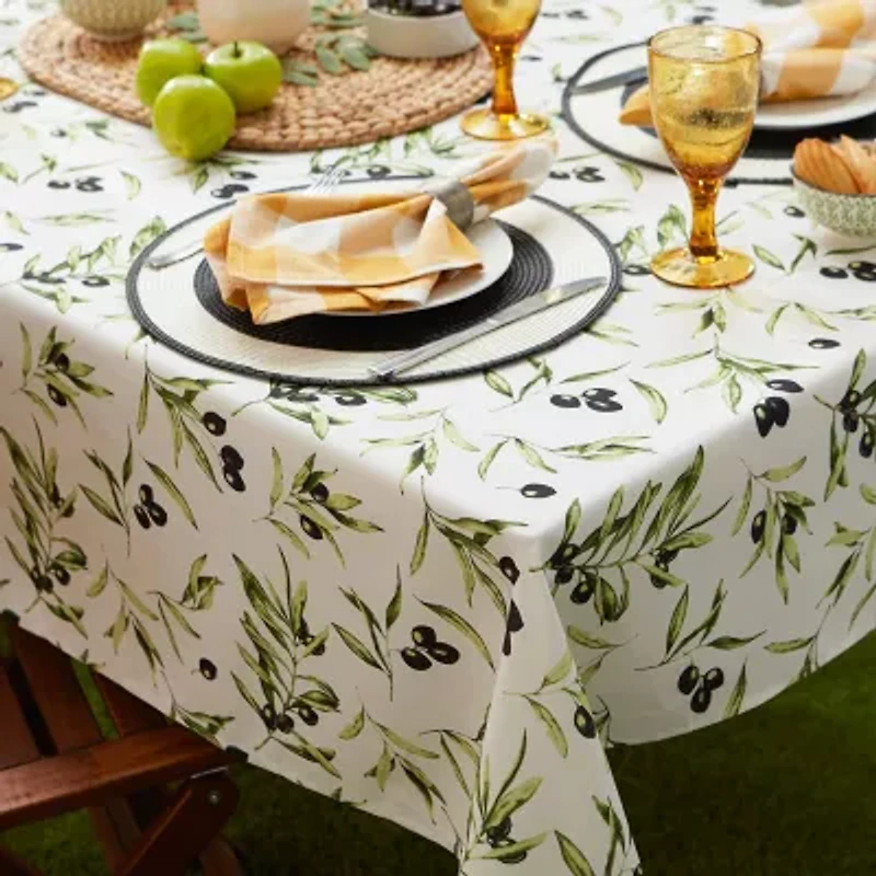 Design Imports Olives Print Outdoor  With Zipper Tablecloth