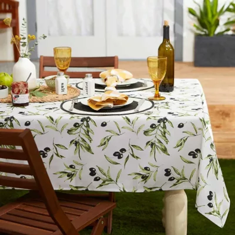 Design Imports Olives Print Outdoor  With Zipper Tablecloth