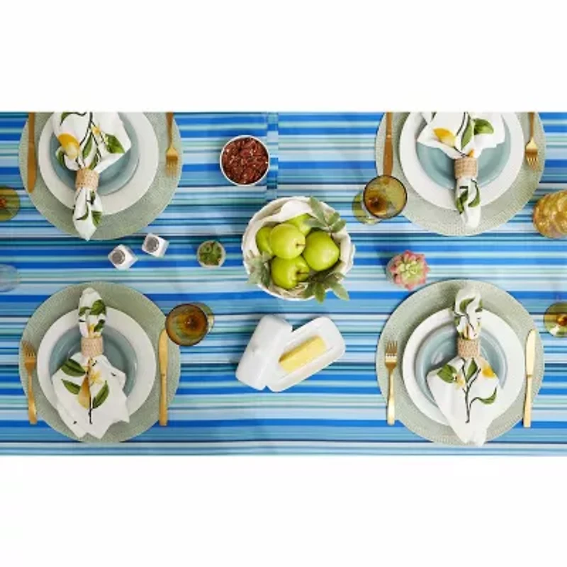 Design Imports Blue Ocean Stripe Print Outdoor  With Zipper Tablecloth