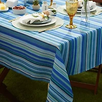 Design Imports Blue Ocean Stripe Print Outdoor  With Zipper Tablecloth
