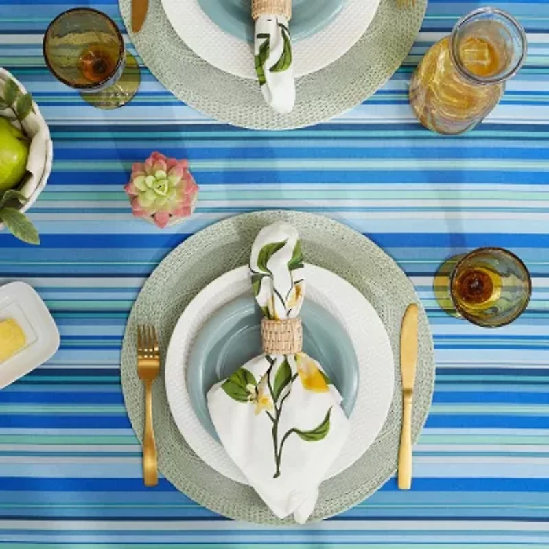 Design Imports Blue Ocean Stripe Print Outdoor  With Zipper Tablecloth