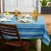 Design Imports Blue Ocean Stripe Print Outdoor  With Zipper Tablecloth