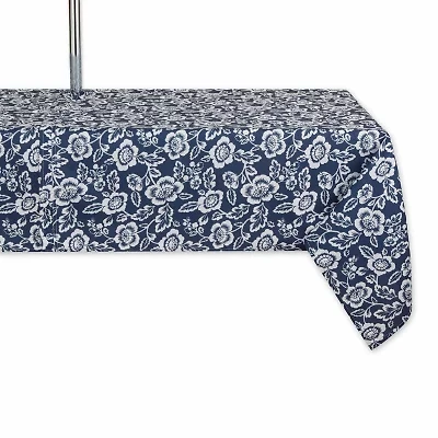 Design Imports Nautical Blue Floral Print Outdoor  With Zipper Tablecloth