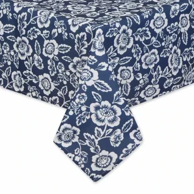 Design Imports Nautical Blue Floral Print Outdoor  With Zipper Tablecloth