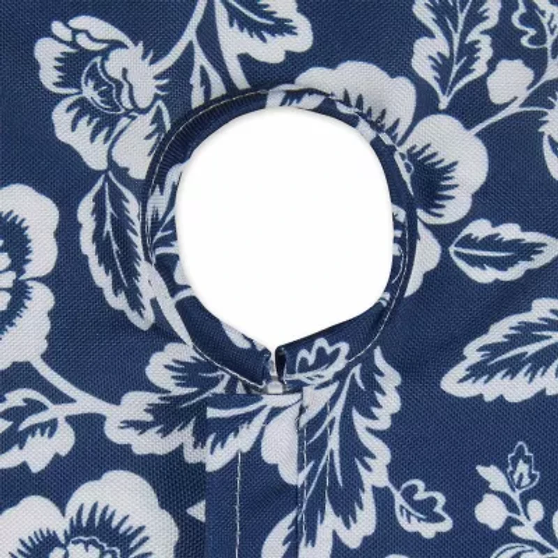Design Imports Nautical Blue Floral Print Outdoor  With Zipper Tablecloth