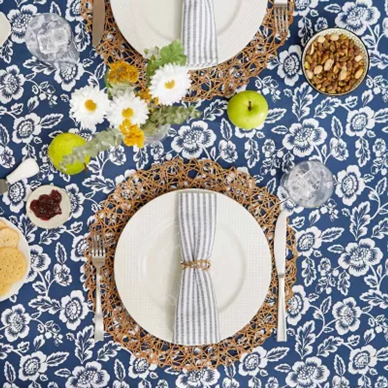Design Imports Nautical Blue Floral Print Outdoor  With Zipper Tablecloth