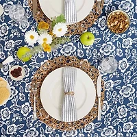 Design Imports Nautical Blue Floral Print Outdoor  With Zipper Tablecloth