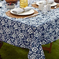 Design Imports Nautical Blue Floral Print Outdoor  With Zipper Tablecloth