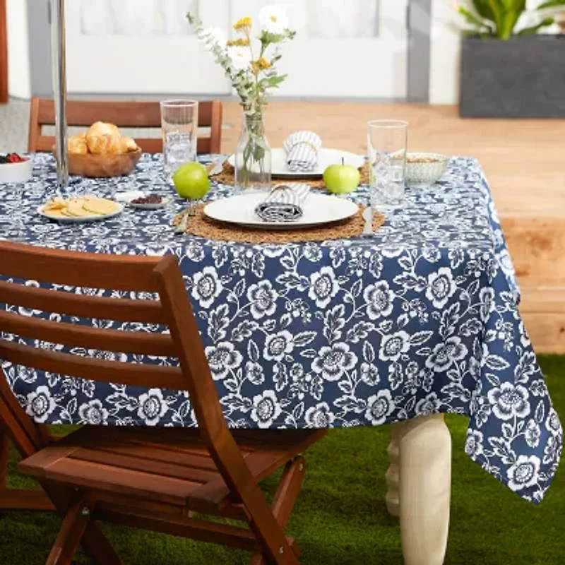 Design Imports Nautical Blue Floral Print Outdoor  With Zipper Tablecloth