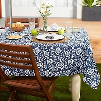 Design Imports Nautical Blue Floral Print Outdoor  With Zipper Tablecloth