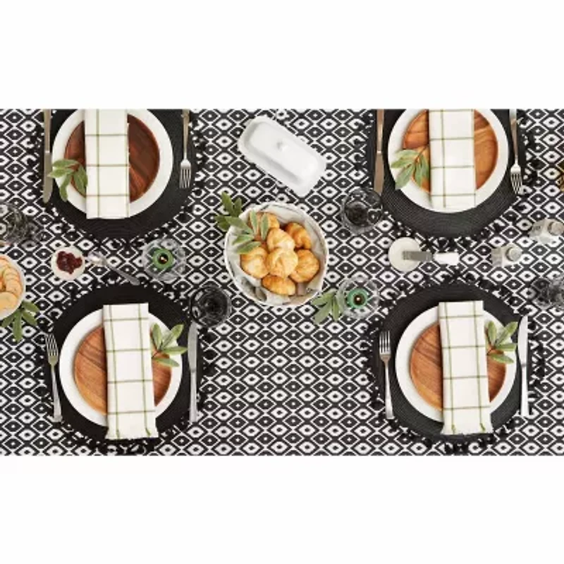 Design Imports Black Ikat Outdoor  With Zipper Tablecloth