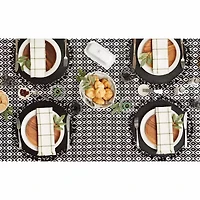 Design Imports Black Ikat Outdoor  With Zipper Tablecloth
