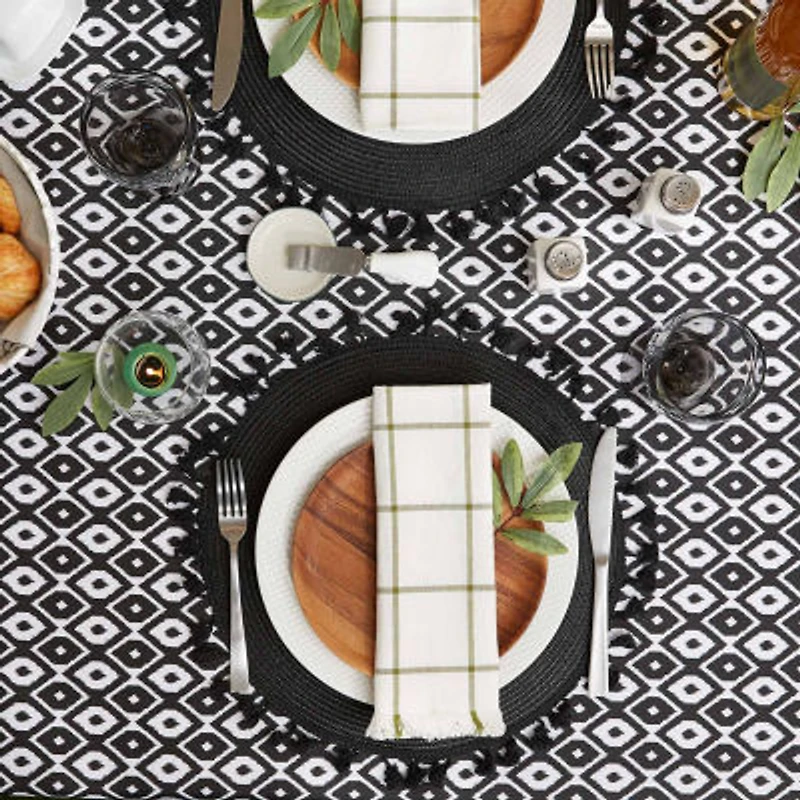 Design Imports Black Ikat Outdoor  With Zipper Tablecloth