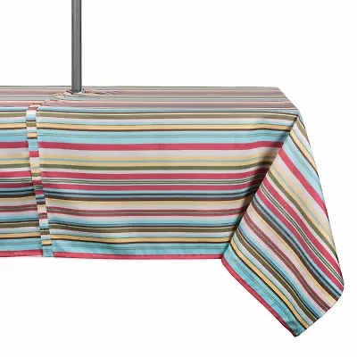 Design Imports Summer Stripe Outdoor  With Zipper Tablecloth