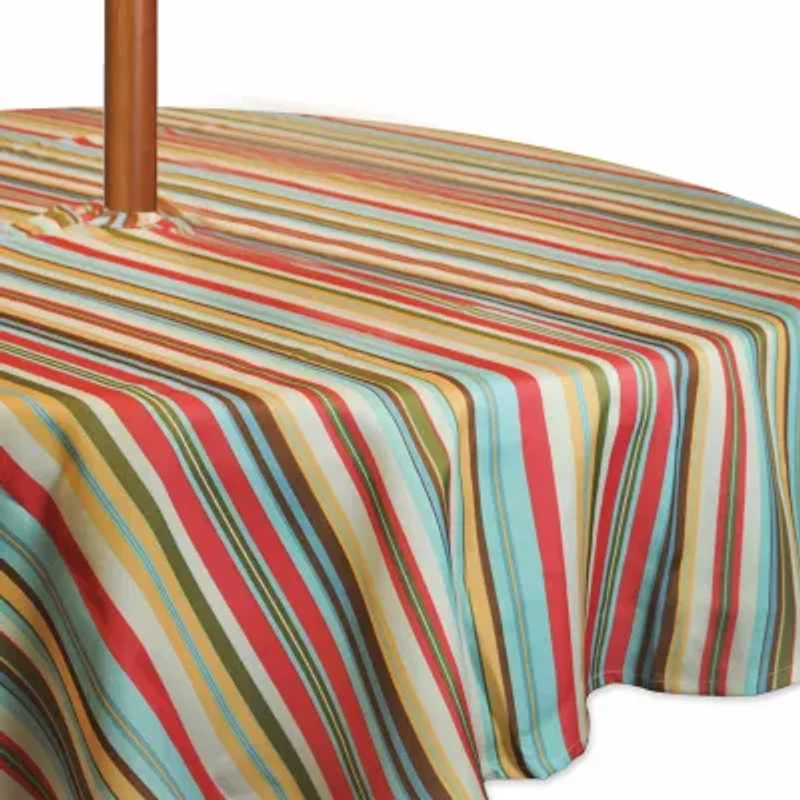 Design Imports Summer Stripe Outdoor With Zipper Tablecloth
