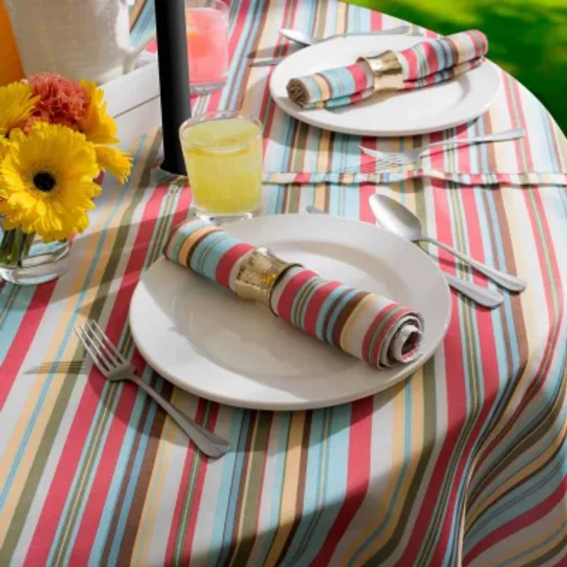 Design Imports Summer Stripe Outdoor With Zipper Tablecloth