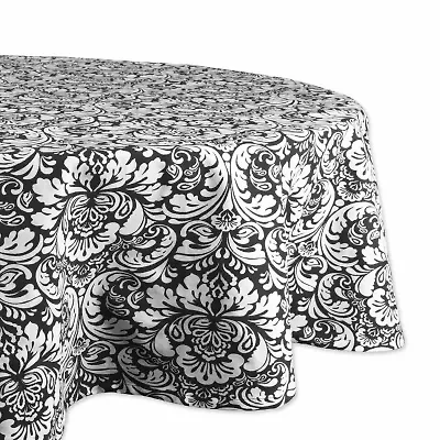Design Imports Black Damask Tablecloth