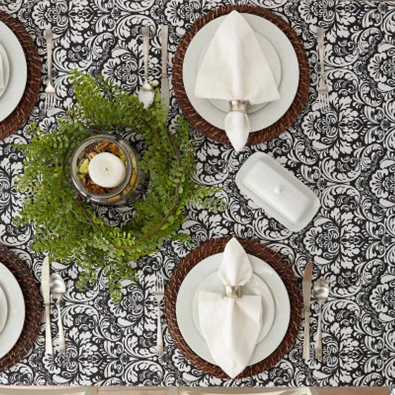 Design Imports Black Damask Tablecloth
