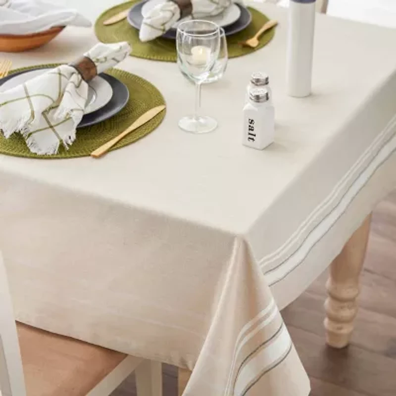 Design Imports White French Stripe Tablecloth